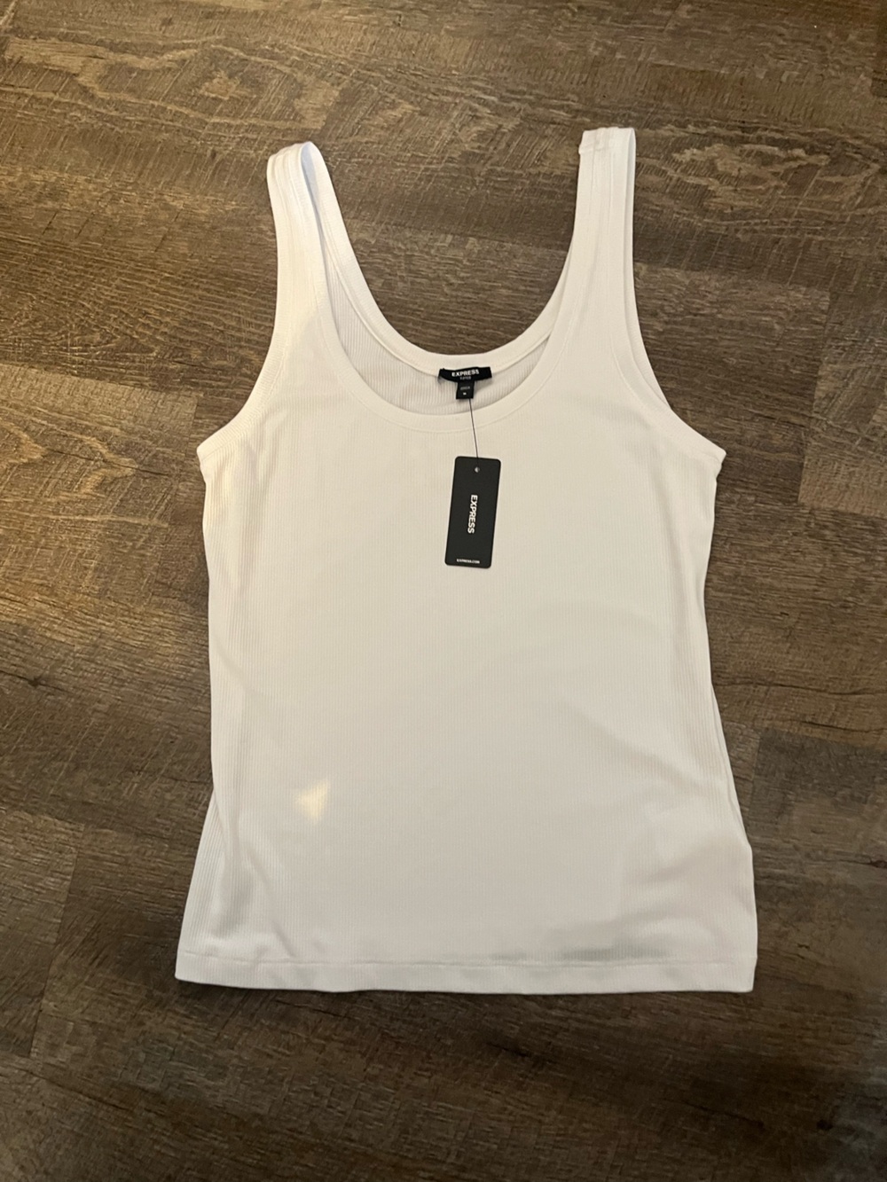 Express White Ribbed Scoop Women’s Medium Neck Tank Top